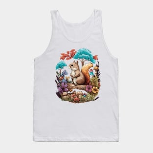 Cute Cottagecore Squirrel & Flowers Tank Top